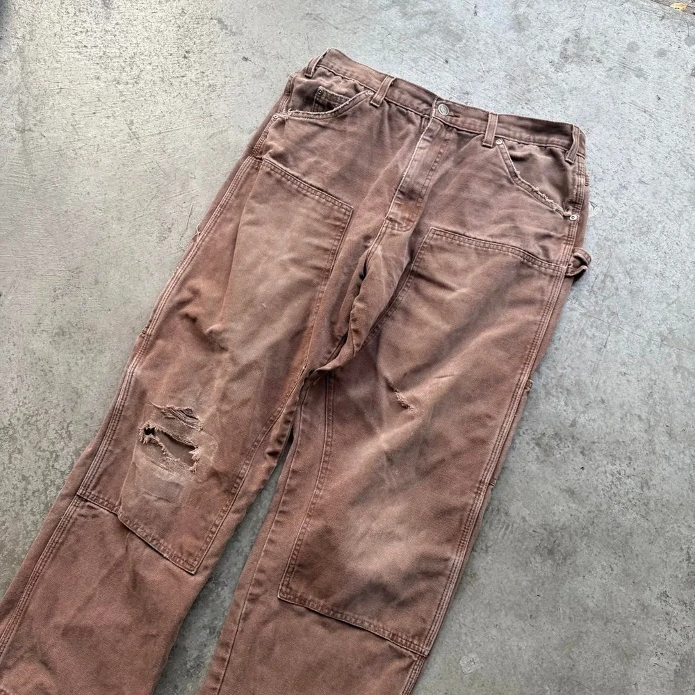 Early 2000s Dickies Double Knees Distressed Mocha Brown Workwear Skater Pants